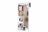 Modern studio apartment floor plan featuring a cozy living area, compact kitchen, and stylish bathroom.