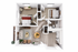 Inviting 3D floor plan showcasing a modern 2-bedroom apartment with an open-plan living area, stylish kitchen, and functional bathroom layout.