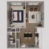 Inviting floor plan featuring a cozy bedroom, a stylish living room with seating, a modern kitchen, and a chic dining area.