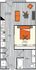 Studio apartment with combination living/dining area and 558 sq ft