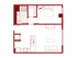 1 bed, 1 bath floorplan is 696 sq. ft.