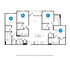 The 4 bedroom 4 bathroom plus floorplan is 1383 sq. ft.