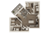 The 2 bedroom 2 bathroom deluxe floorplan is 896 sq. ft.