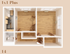 The 1 bedroom 1 bathroom plus floorplan is 690 sq. ft.