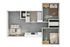 Elegant floor plan featuring 2 bedrooms, modern kitchen, and open living space with a bathroom.