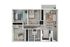 Contemporary floor plan showcasing three cozy bedrooms, an inviting living room, modern kitchen, and two sleek bathrooms, perfect for stylish urban living.