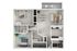 Elegant modern floor plan featuring 2 spacious bedrooms, open-concept living and dining area, sleek kitchen, and two stylish bathrooms. Ideal layout for comfortable urban living.