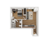 The 1 bedroom 1 bathroom classic floorplan is 532 sq. ft.