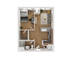 The 1 bedroom 1 bathroom plus floorplan ranges from 610-611 sq. ft.