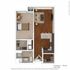 The 1 bedroom 1 bathroom floorplan ranges from 577-680 sq. ft.
