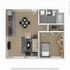 The 1 bedroom 1 bathroom floorplan is 579 sq. ft.