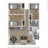 The 3 bedroom 2 bathroom classic floorplan is 842 sq. ft.