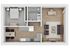 Modern 1-bedroom apartment floor plan with open-concept living room, sleek kitchen, elegant dining area, and a stylish bathroom.