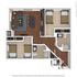 The 2 bedroom 2 bathroom classic shared floorplan is 969 sq. ft.