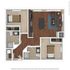 The 2 bedroom 2 bathroom classic floorplan is 827 sq ft.
