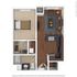 The 1 bedroom 1 bathroom floorplan ranges from 595-649 sq. ft.
