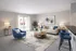 Elegant living room with modern decor, featuring cozy seating, stylish artwork, and abundant natural light through large glass doors.