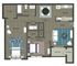 Modern floor plan showcasing 2 bedrooms, open living area, kitchen, and balcony.