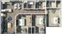 3D layout of a modern apartment with two bedrooms, open kitchen, dining area, and living room.