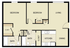 Modern 2D floor plan showcasing 2 spacious bedrooms, open living and dining area, efficient kitchen, and 2 bathrooms.