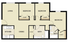 Modern floor plan showcasing a comfortable layout with 3 bedrooms, spacious living room, open dining area, well-equipped kitchen, and two full bathrooms.
