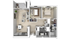 Modern 3D floor plan featuring two cozy bedrooms, an inviting living area, and a stylish kitchen with dining space.