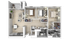 Contemporary floor plan layout with three bedrooms, open living and dining area, fully equipped kitchen, and modern bathrooms.