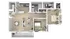 Contemporary 3D floor plan showcasing a spacious layout with two bedrooms, a stylish living room, a modern kitchen, and two bathrooms.