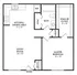 Modern 1-bedroom apartment floor plan with spacious living room, kitchen/dining area, and walk-in closet.