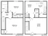 Contemporary two-story floor plan featuring 2 bedrooms, a spacious living room, cozy dining area, modern kitchen, and convenient baths.