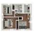 Modern 2D floor plan featuring 2 bedrooms, a sleek kitchen, cozy living room, and elegant bathroom with stylish design.
