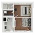 Modern 1-bedroom apartment floor plan featuring a cozy living area, stylish kitchen, and sleek bathroom, enhanced with elegant wood flooring.