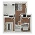 Chic 3D floor plan showcasing 2 cozy bedrooms, a modern kitchen, and inviting living space with wooden flooring.