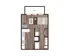 Charming floor plan with a spacious bedroom, cozy living area, modern kitchen, and inviting patio.