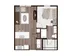 Modern 1-bedroom luxury apartment floor plan with open-concept living area, stylish kitchen, and elegant bathroom design.