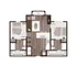 Modern floor plan showcasing 2 bedrooms, central living area, kitchen with island, and private patio access, ideal for comfortable living.
