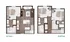 Chic townhouse floor plan with two levels, featuring three cozy bedrooms, spacious open-concept living room, modern kitchen with island, private patio, and convenient laundry area.