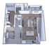 Modern open-concept 2D floor plan showcasing 1 bedroom, a stylish living room, and a cozy balcony, ideal for contemporary living.