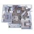 Chic 2D floor plan showcasing 2 spacious bedrooms, elegant living area, modern kitchen, and a cozy balcony.