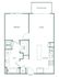Modern apartment floor plan showcasing 1 bedroom, spacious living area, and balcony, including a stylish kitchen with pantry.
