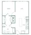 Contemporary floor plan featuring one bedroom, spacious kitchen, and open living area with modern amenities.