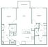 Modern 2-bedroom floor plan featuring spacious living area, stylish kitchen, dual walk-in closets, and private patio/balcony.