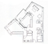 Elegant floor plan showcasing a modern apartment with two spacious bedrooms, an open-concept living and dining area, and a fully-equipped kitchen.