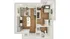 Modern 1-bedroom apartment floor plan with open living area, sleek kitchen, and stylish bathroom design.