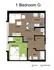 707 Sixth 1 Bed Floorplan G