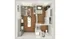 Modern 3D floor plan showcasing a compact apartment with an open living room-kitchen area, cozy bedroom, stylish bathroom, and efficient workspace.