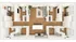 Modern 4-bedroom apartment floor plan with open living area, sleek kitchen with island, and elegant wooden flooring.