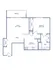 Modern 2D floor plan showcasing a vibrant living area with balcony, spacious kitchen, and elegant bedroom layout.