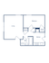 Charming floor plan displaying a cozy bedroom, modern kitchen, spacious living area, and well-appointed bathroom with ample closet space.