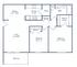 Elegant floor plan of a 2 bed, 1 bath apartment featuring an open living area with balcony, compact kitchen, dining space, pantry, and walk-in closet. 884 sq ft of comfortable living at Park West Apartment Homes.